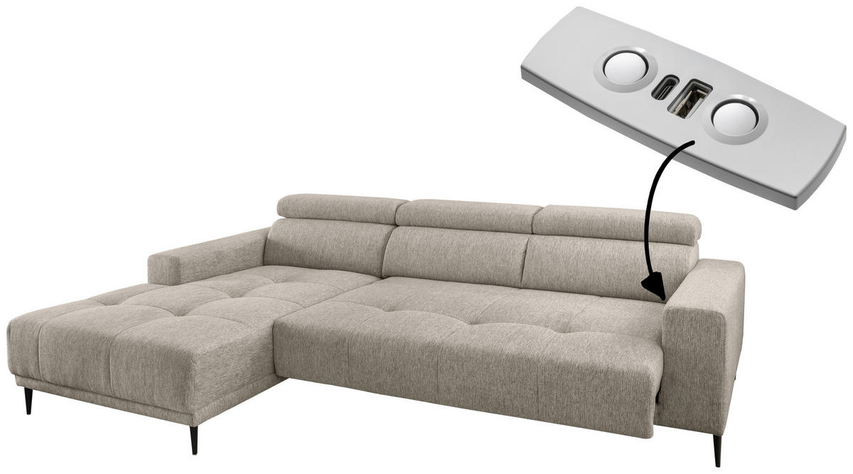 ECKSOFA Beige Chenille  - Beige/Schwarz, KONVENTIONELL, Textil/Metall (188/276cm) - Livetastic