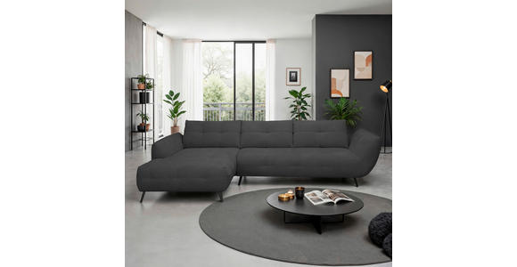 ECKSOFA Anthrazit Chenille Armlehnenkissen, Rücken echt, Sitztiefenverstellung  - Anthrazit/Schwarz, KONVENTIONELL, Textil/Metall (215/313cm) - Hom`in