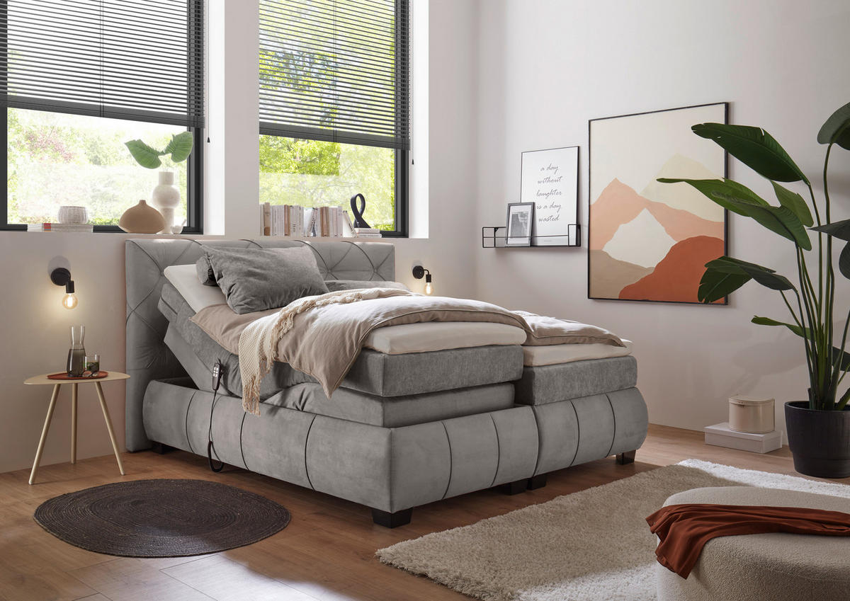 BOXSPRINGBETT 180/200 cm  in Grau  - Schwarz/Grau, MODERN, Holzwerkstoff/Kunststoff (180/200cm) - MID.YOU