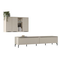 WOHNWAND  in Sandfarben  280/160/48,5 cm  - Sandfarben/Schwarz, Design, Glas/Holzwerkstoff (280/160/48,5cm) - Celina Home