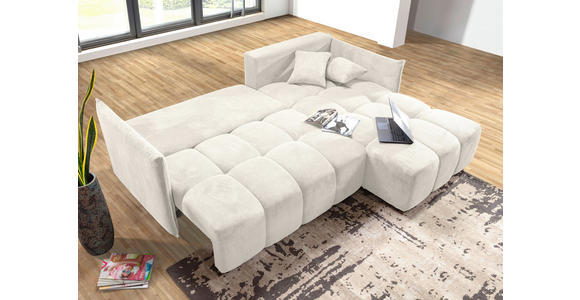 ECKSOFA Creme Plüsch Zierkissen, Rückenkissen, Bettkasten, Schlaffunktion, Rücken echt, Liegefläche im Originalstoff  - Creme/Schwarz, KONVENTIONELL, Kunststoff/Textil (253/192cm) - Carryhome