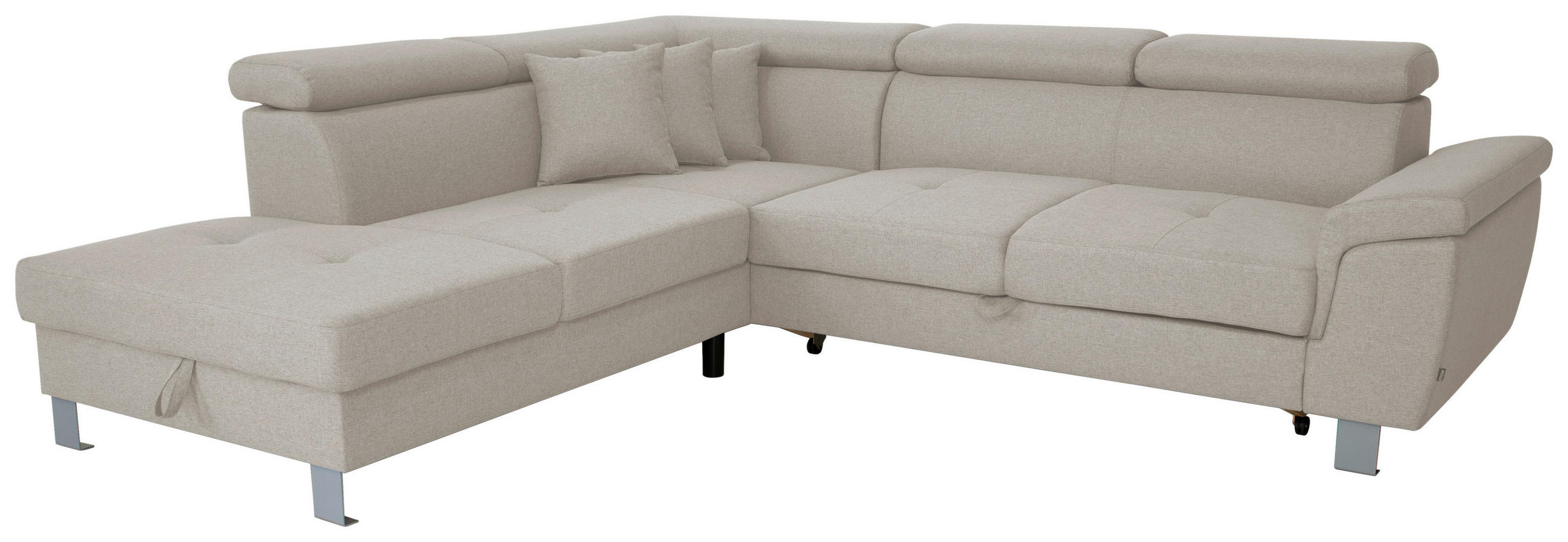 ECKSOFA in Webstoff Ecru  - Ecru/Silberfarben, Design, Textil/Metall (226/257cm) - Xora