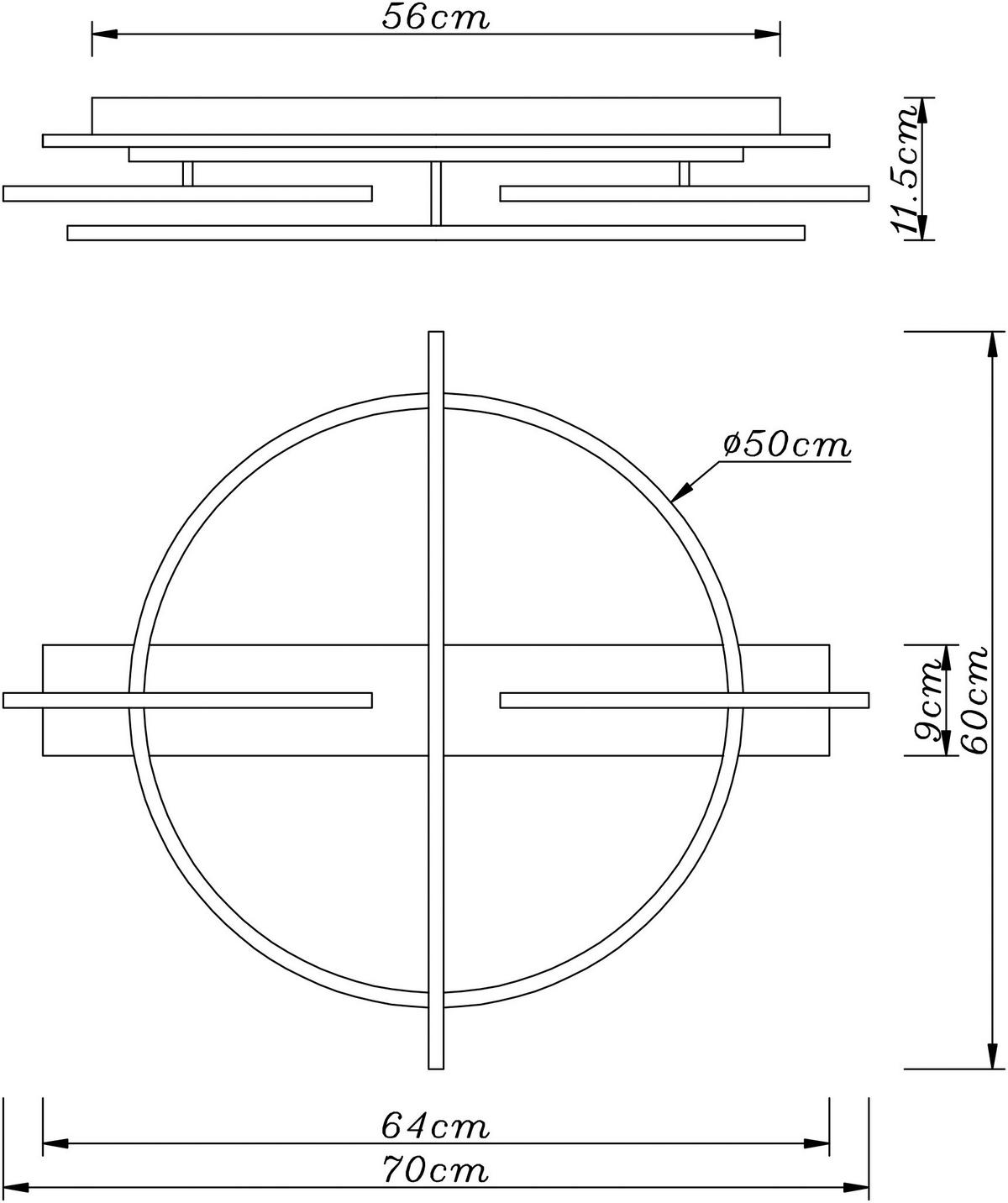 LED-DECKENLEUCHTE 44 W    70/60/11,5 cm  - Dunkelbraun/Messingfarben, Design, Holzwerkstoff/Kunststoff (70/60/11,5cm) - Globo