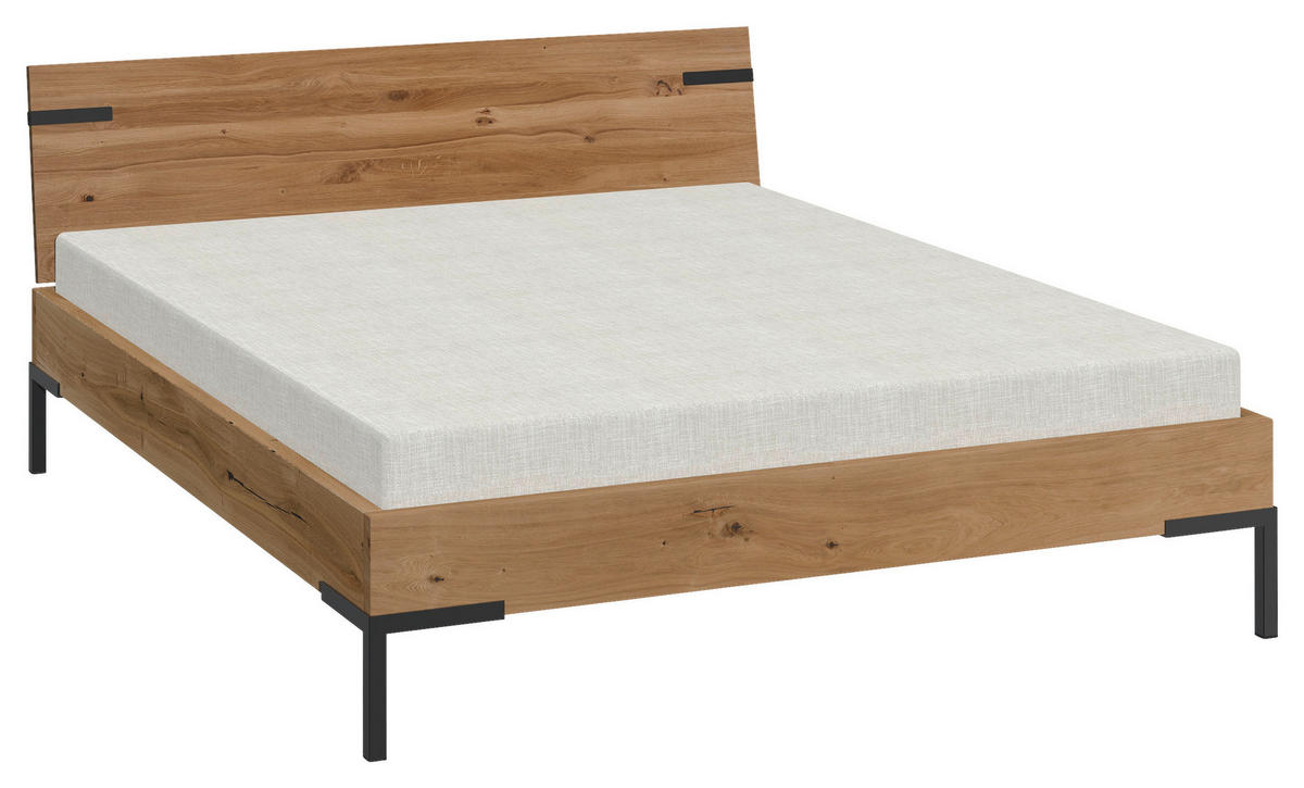 BETT 160/200 cm  in Schwarz, Wildeiche  - Wildeiche/Schwarz, MODERN, Holz/Metall (160/200cm) - Livetastic