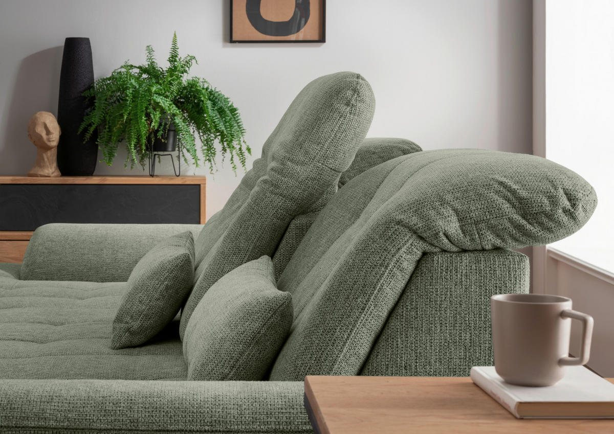 ECKSOFA Flachgewebe Dunkelgrün  - Chromfarben/Dunkelgrün, Modern, Textil/Metall (254/308cm) - Livetastic