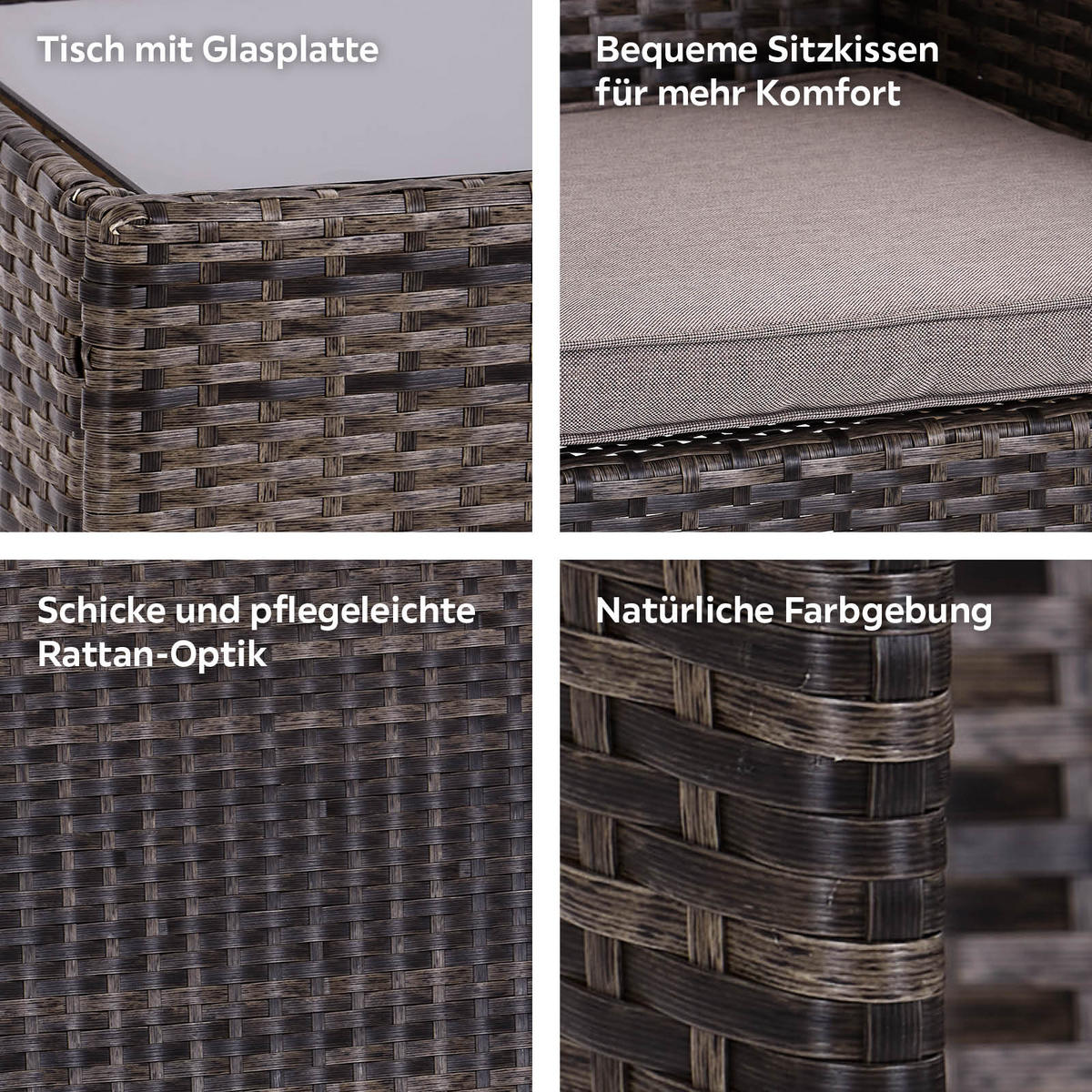 LOUNGEGARNITUR 4-teilig   Stahl  - Dunkelbraun/Creme, MODERN, Glas/Kunststoff - Ondega
