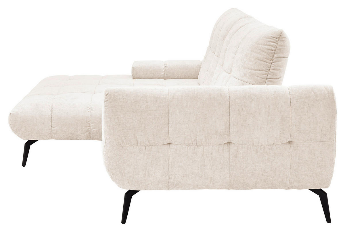 ECKSOFA Creme Flachgewebe Rücken echt, Sitztiefenverstellung  - Creme/Schwarz, KONVENTIONELL, Textil/Metall (211/273cm) - SetOne by Musterring