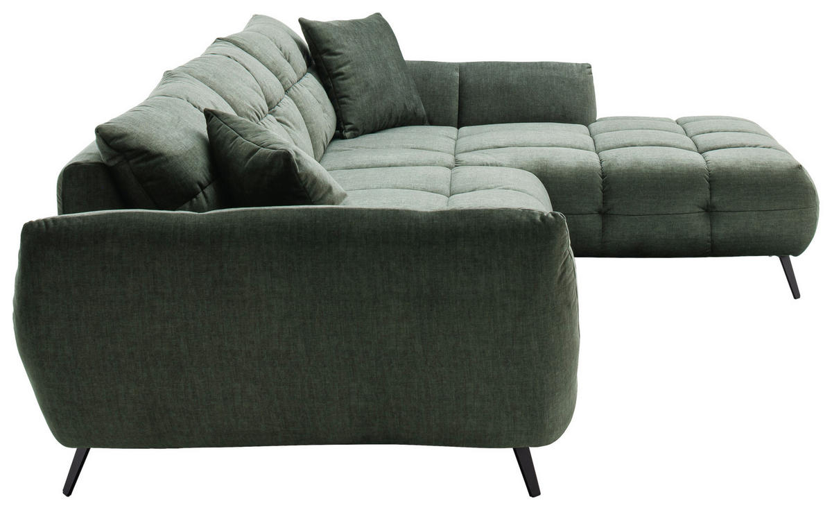 ECKSOFA Grün Mikrofaser  - Schwarz/Grün, KONVENTIONELL, Textil/Metall (313/215cm) - Hom`in