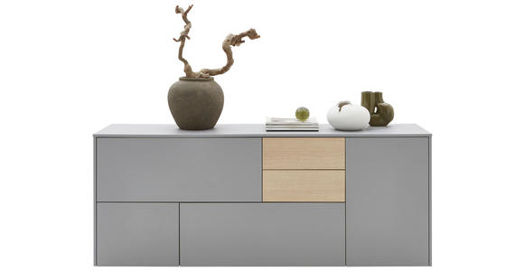 SIDEBOARD 184/74/41 cm  in Grau, Eichefarben  - Eichefarben/Schwarz, Design, Holzwerkstoff/Kunststoff (184/74/41cm) - Voleo