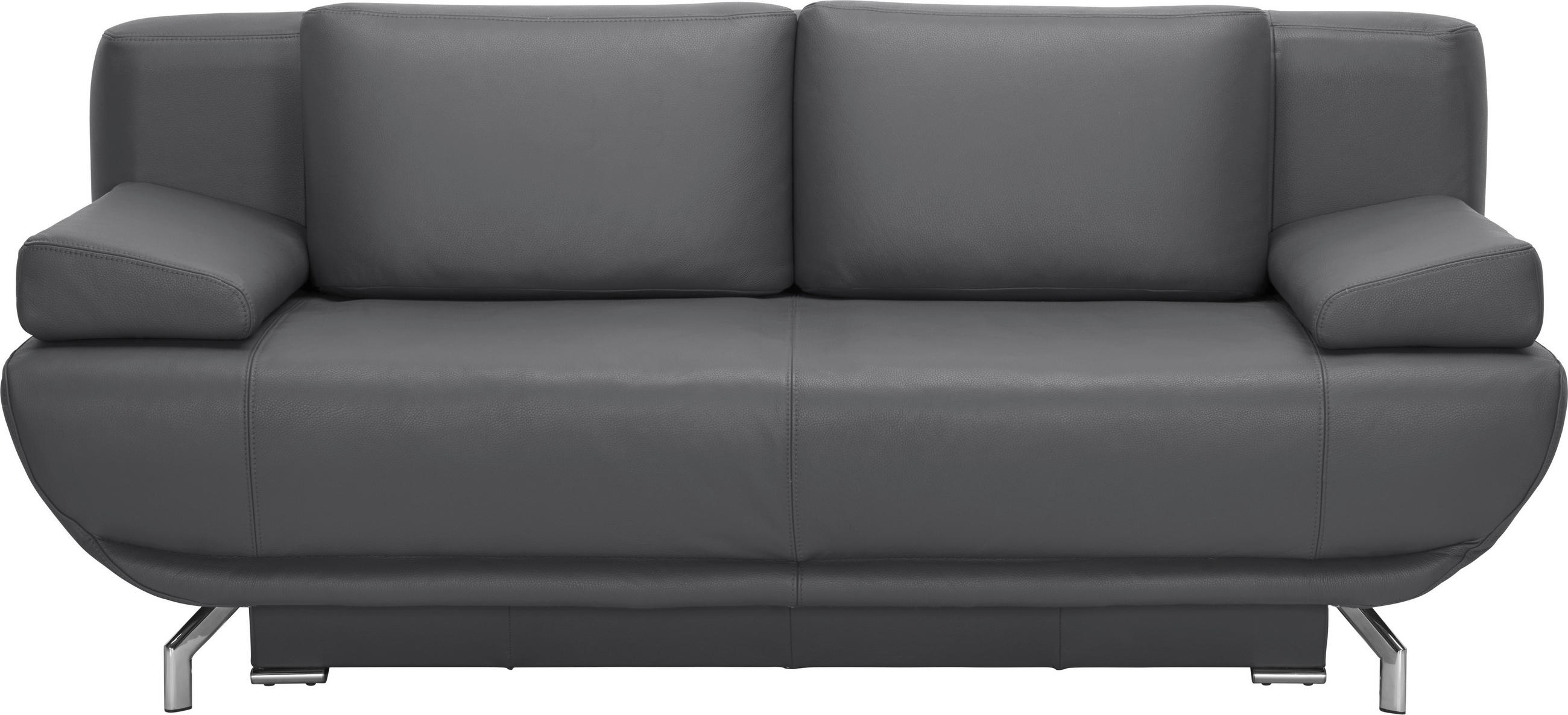 SCHLAFSOFA Dunkelgrau Lederauswahl, Stoffauswahl, Schlafen auf Sitzhöhe  - Chromfarben/Dunkelgrau, Design, Leder/Metall (210/87/97cm) - Dieter Knoll