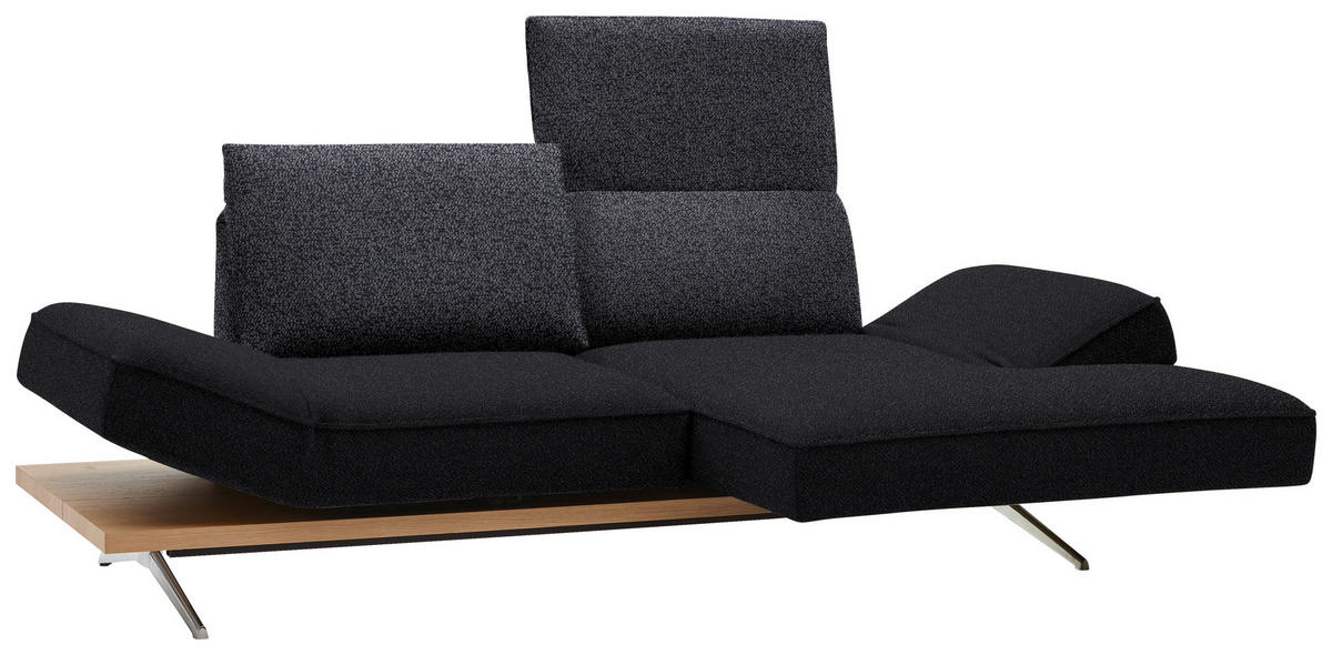 ECKSOFA in Flachgewebe Schwarz  - Chromfarben/Schwarz, Design, Holz/Textil (240/132cm) - Koinor