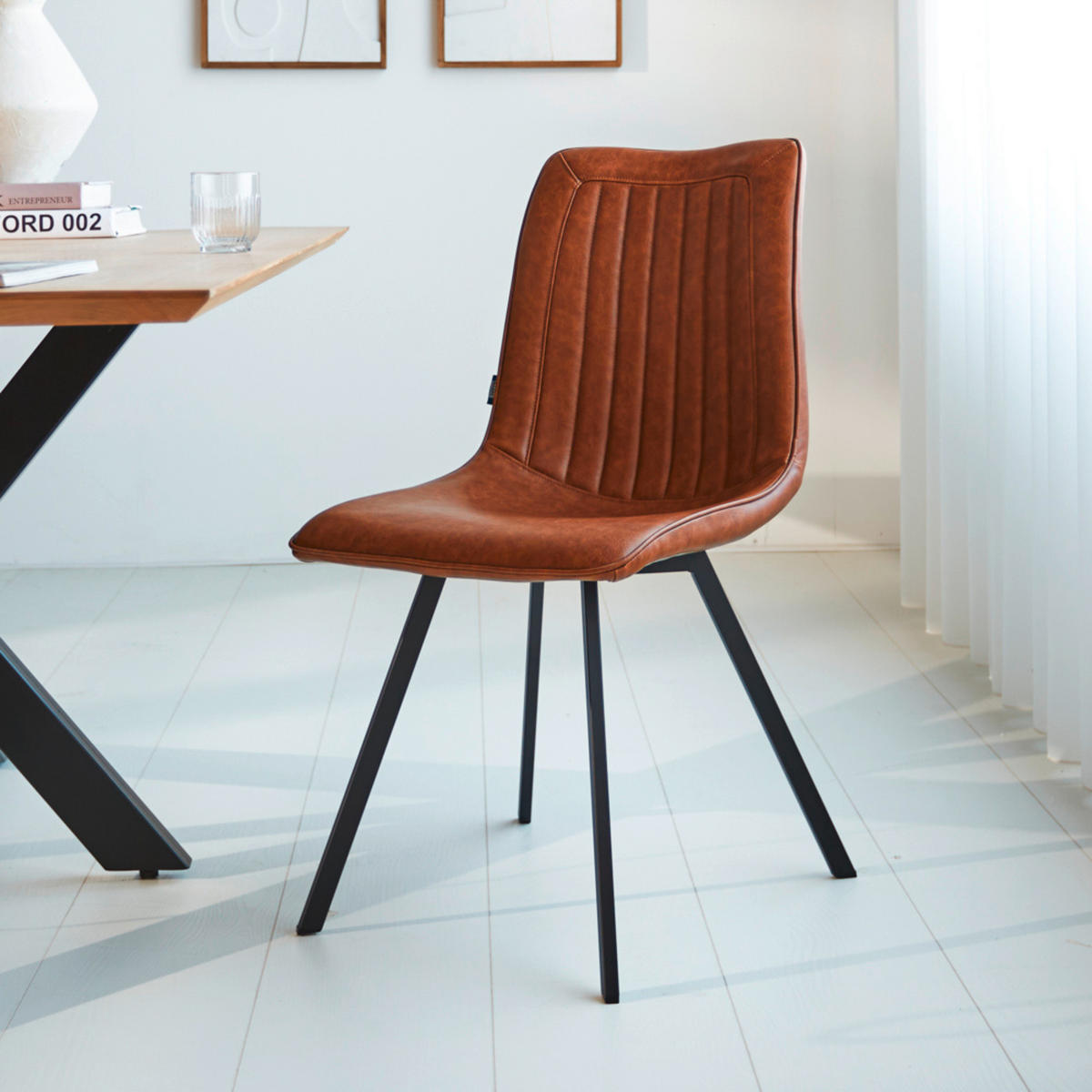 SADA STOLIČIEK 2 kus - čierna/koňaková, Modern, kov/textil (45,5/89,5/60cm) - MID.YOU