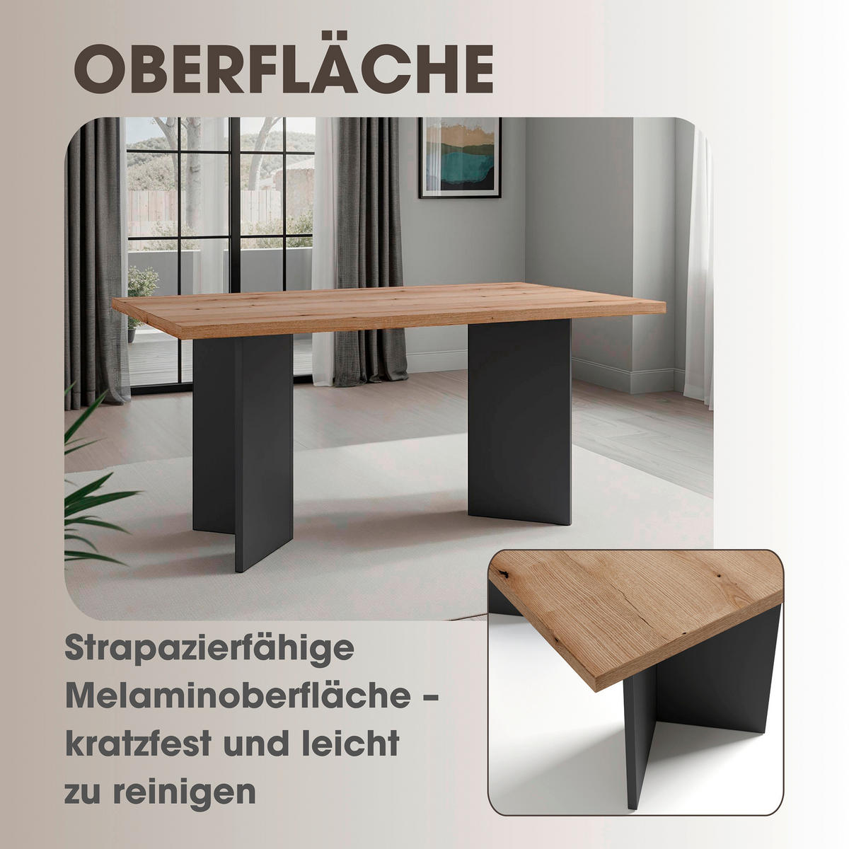 ESSTISCH rechteckig Anthrazit, Eichefarben  - Eichefarben/Anthrazit, MODERN, Holzwerkstoff (160/90/75,5cm) - MID.YOU