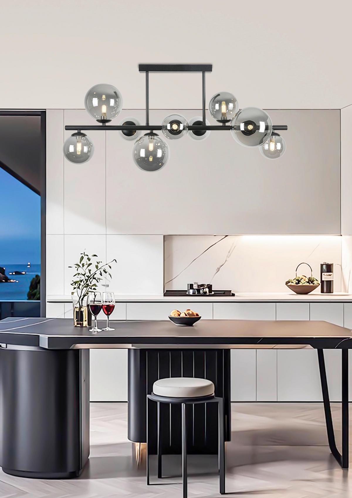 PLAFONJERA  - crna, Konvencionalno, staklo/metal (90/30/43cm) - Dieter Knoll