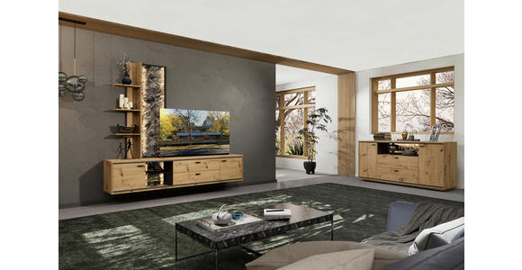 WOHNWAND  in Graphitfarben, Eiche Artisan  220/190/40 cm  - Schwarz/Graphitfarben, Design, Glas/Holzwerkstoff (220/190/40cm) - Cantus