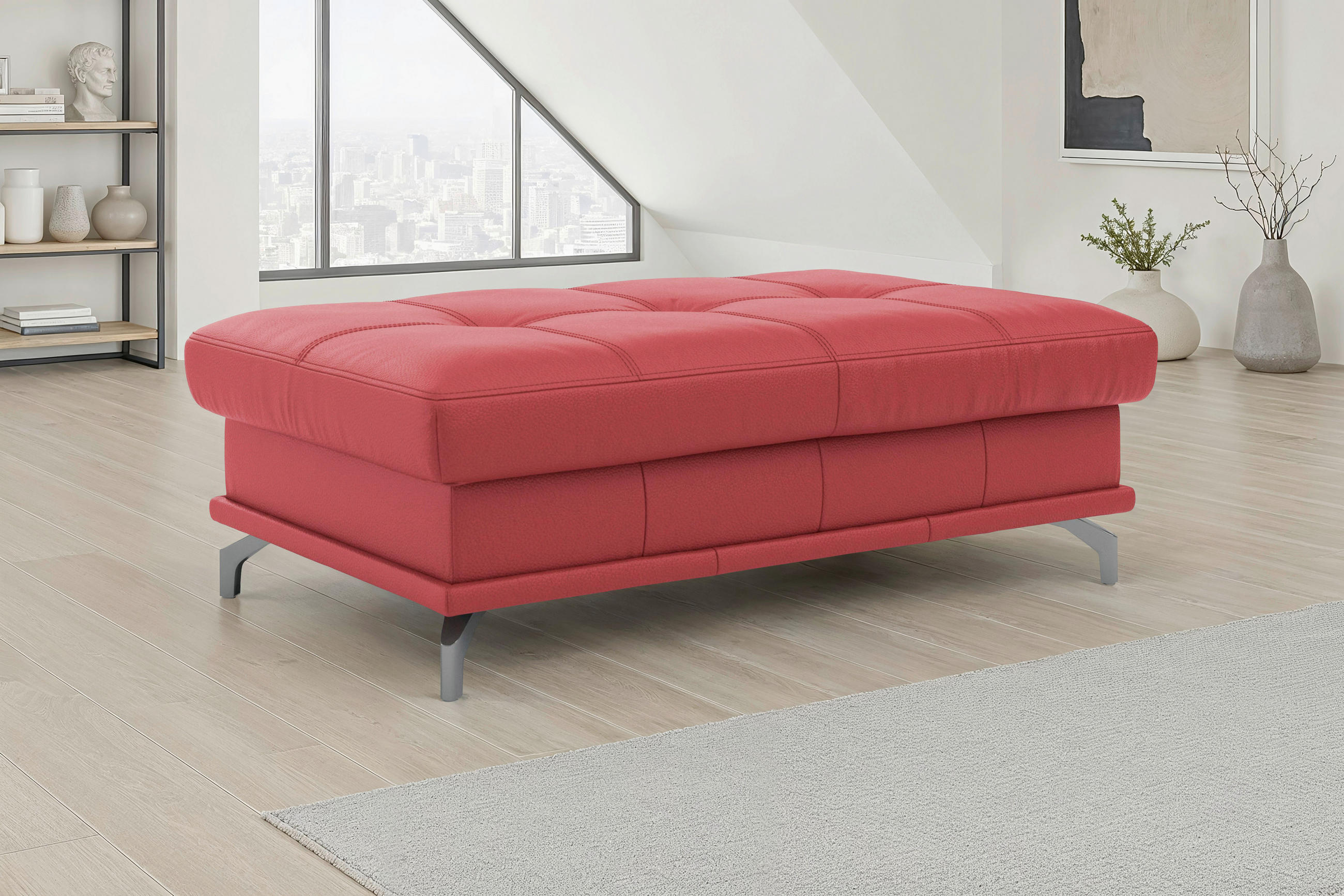 HOCKER COSTELLO E Echtleder Rot  - Rot/Schwarz, Basics, Leder/Metall (133/47/72cm) - Sit & More