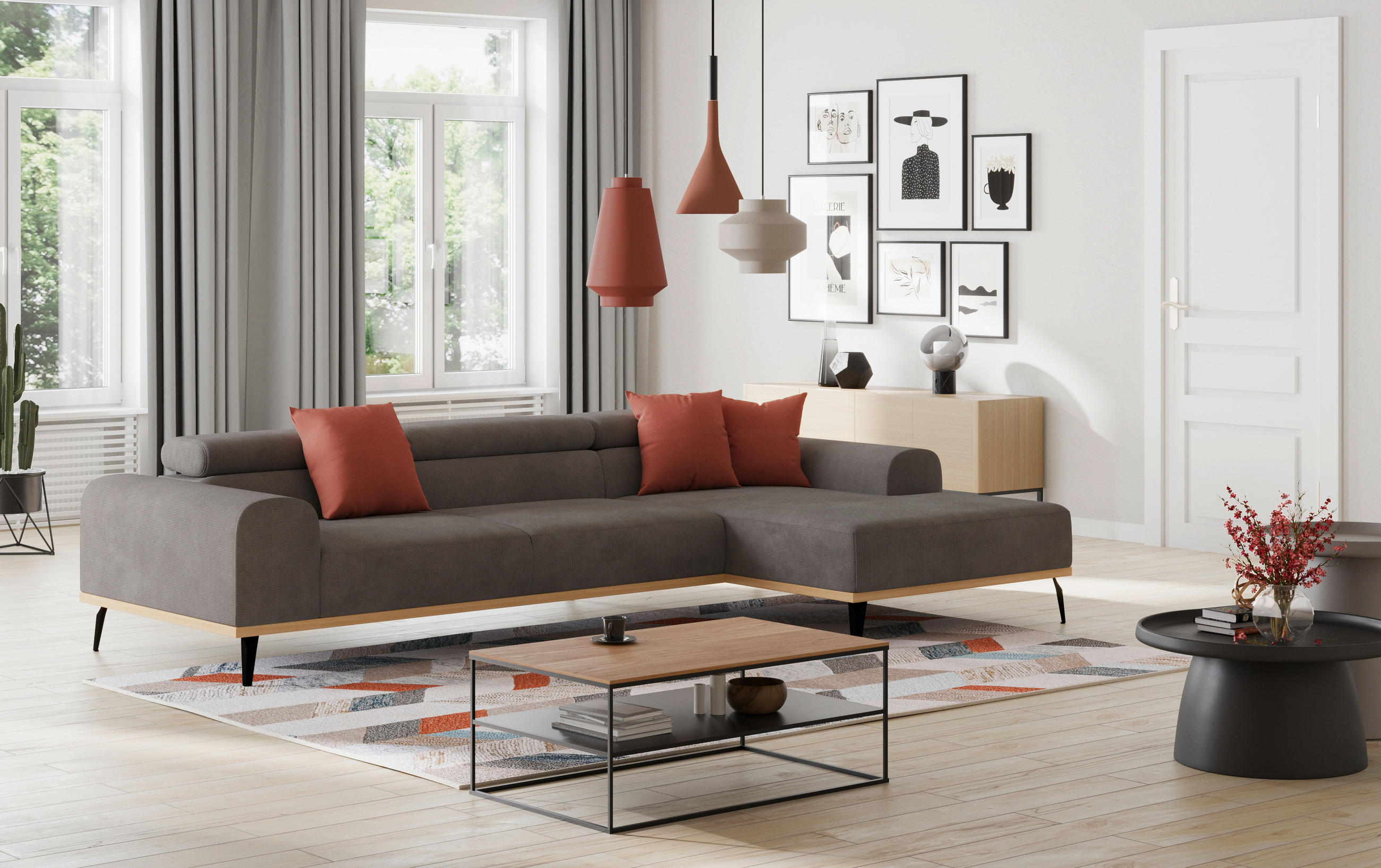 ECKSOFA in Chenille Dunkelgrau  244/157 cm  - Dunkelgrau/Schwarz, KONVENTIONELL, Textil/Metall (244/157cm) - Cotta