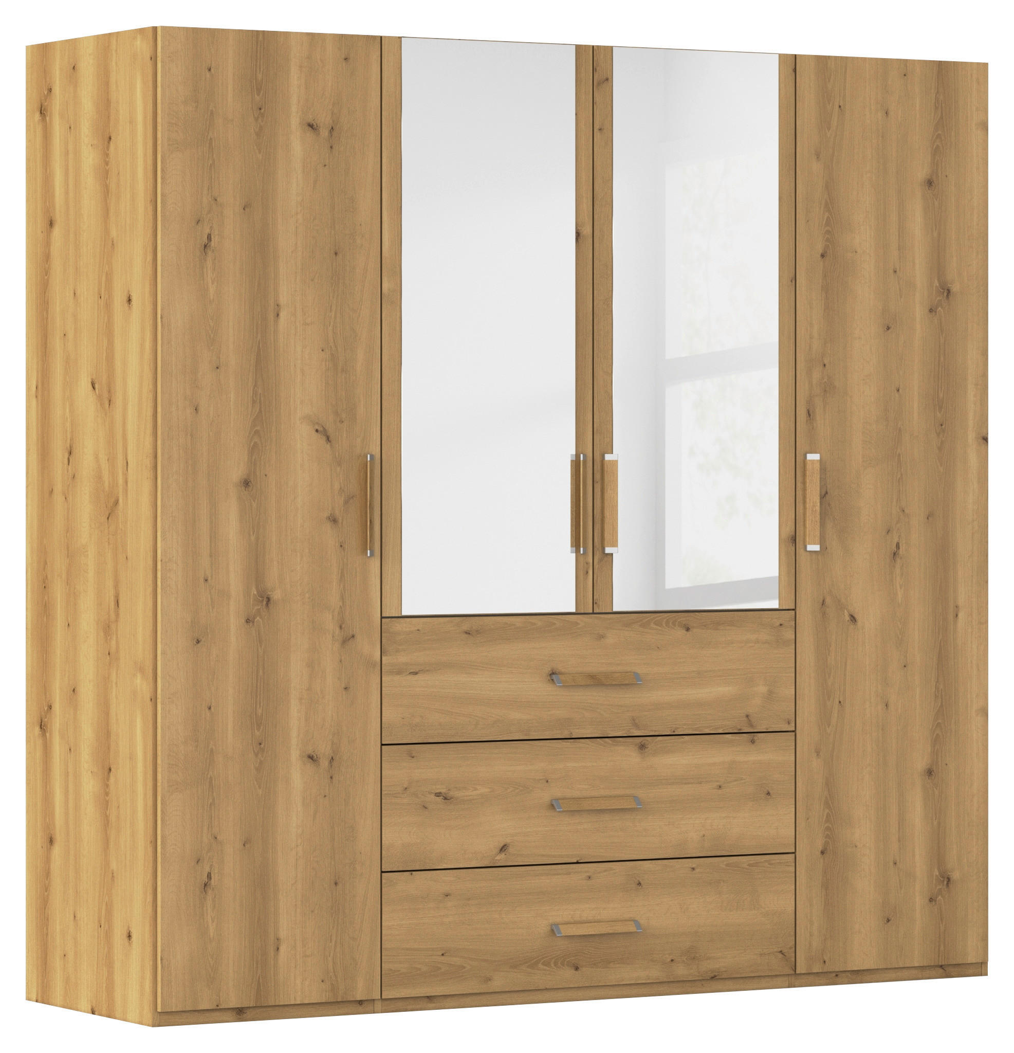DREHTÜRENSCHRANK 201/197/60 cm 4-türig Eichefarben  - Eichefarben, Design, Glas/Holzwerkstoff (201/197/60cm) - Novel