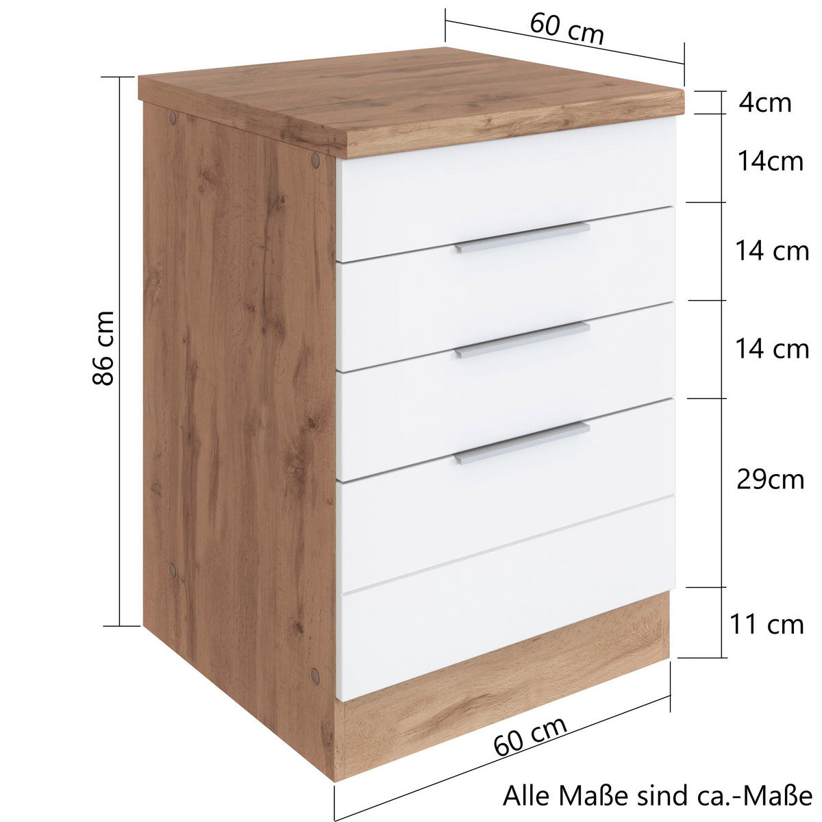 KOCHFELDUMBAUSCHRANK 60/86/60 cm  in Grau, Eiche Wotan  - Eiche Wotan/Grau, Design, Holzwerkstoff/Metall (60/86/60cm) - Held
