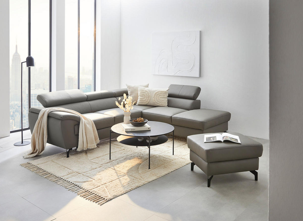 ECKSOFA in Lederlook Kombination Echtleder/Lederlook Schlammfarben  - Schlammfarben/Schwarz, Design, Leder/Textil (220/256cm) - Celina Home