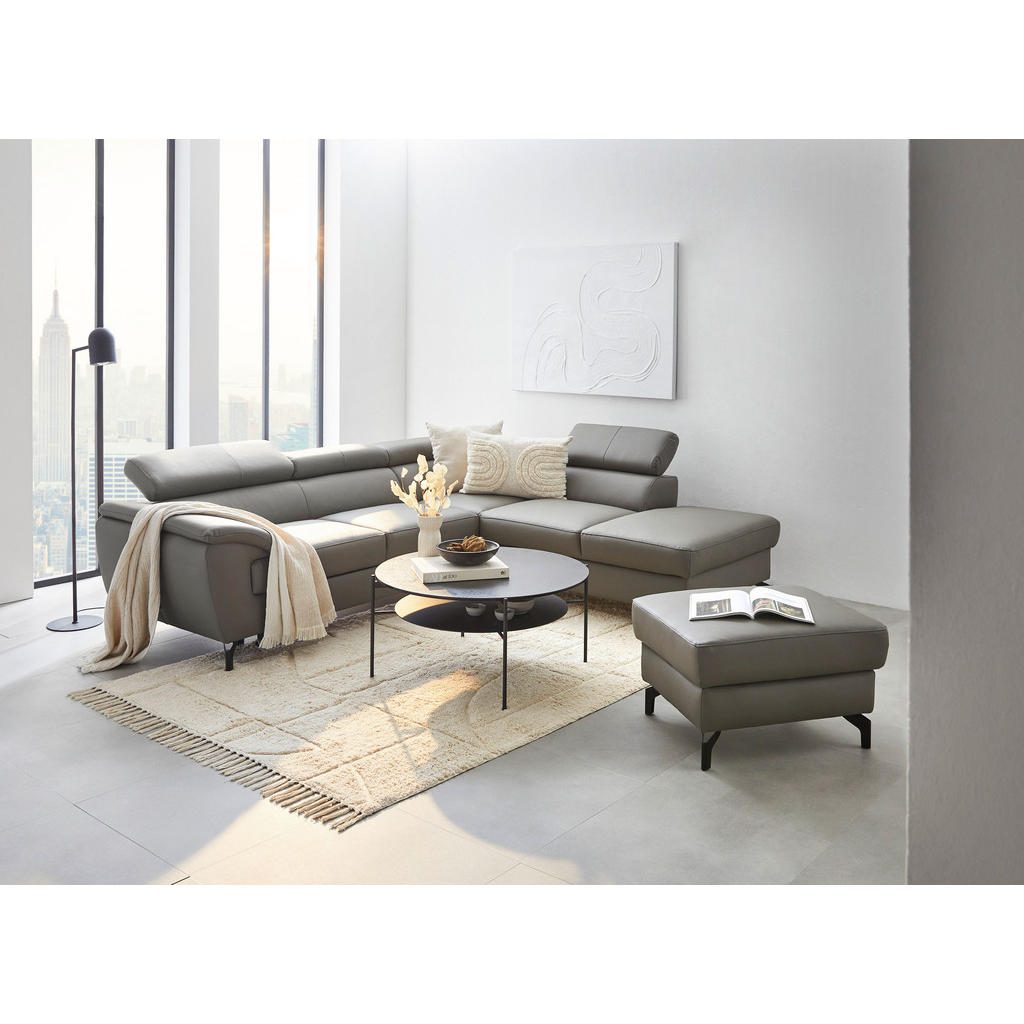 Thumbnail - Celina Home Ecksofa, Schlamm, Textil, Leder, Kombination Echtleder/Lederlook, Rindleder, 5-Sitzer, Ottomane links, L-For...
