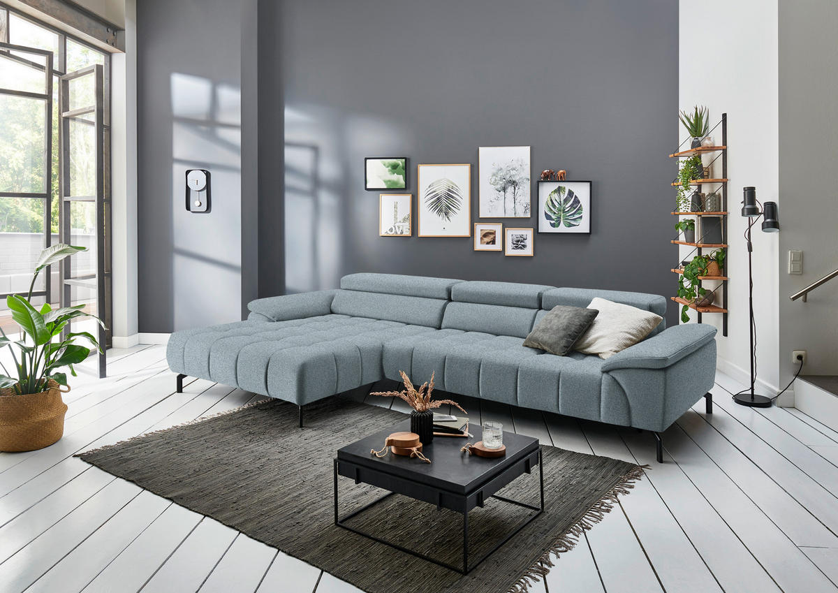 ECKSOFA in Webstoff Türkis  - Türkis/Schwarz, Design, Textil/Metall (190/329cm) - Beldomo Style