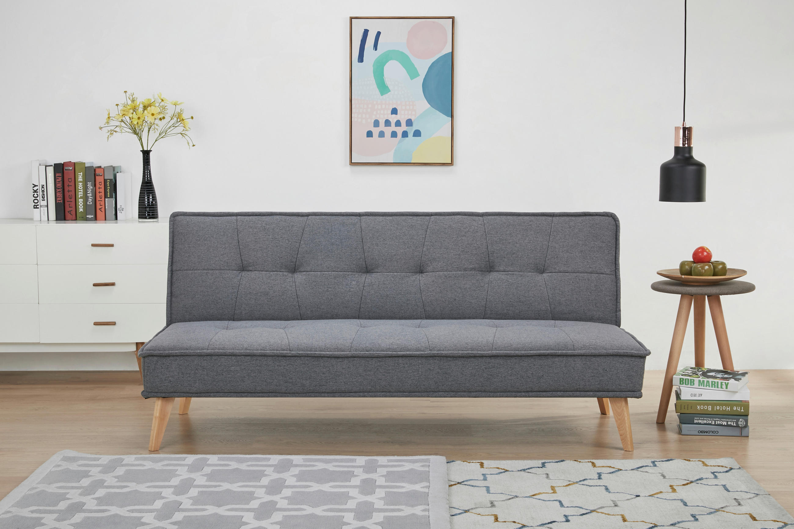 SCHLAFSOFA Webstoff Grau  - Kieferfarben/Grau, Design, Holz/Textil (181/82/85cm) - MID.YOU