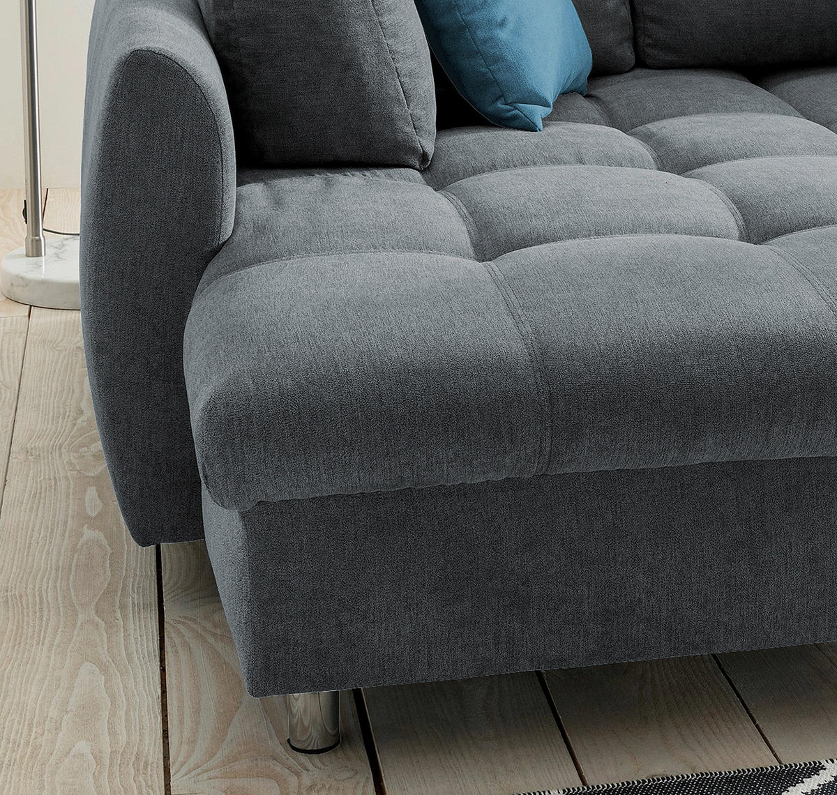 HÖRNBÄDDSOFFA i textil antracit  - kromfärg/blå, Modern, metall/textil (190/250cm) - Livetastic