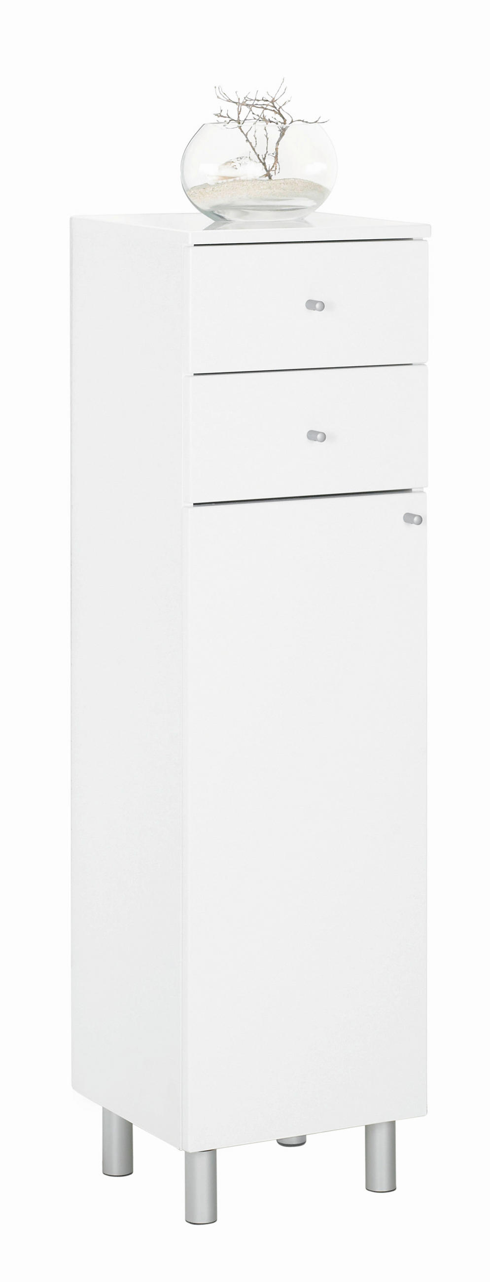 MIDISCHRANK  - Weiß Hochglanz/Silberfarben, KONVENTIONELL, Holzwerkstoff/Metall (35,2/123,6cm) - Xora