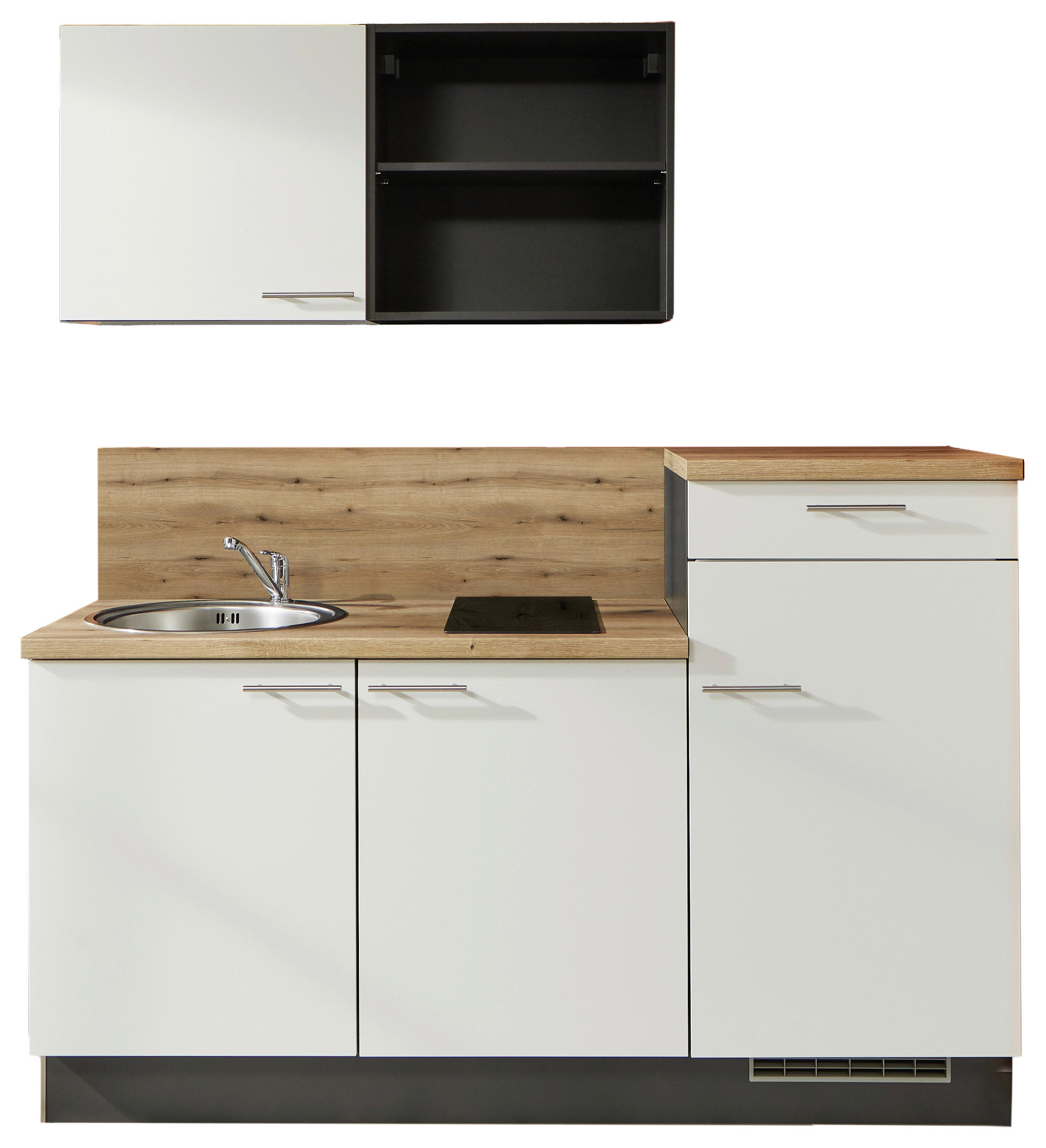 KÜCHENLEERBLOCK 180 cm   in Graphitfarben, Weiß, Eichefarben  - Edelstahlfarben/Eichefarben, Design, Holzwerkstoff/Metall (180cm) - Pino