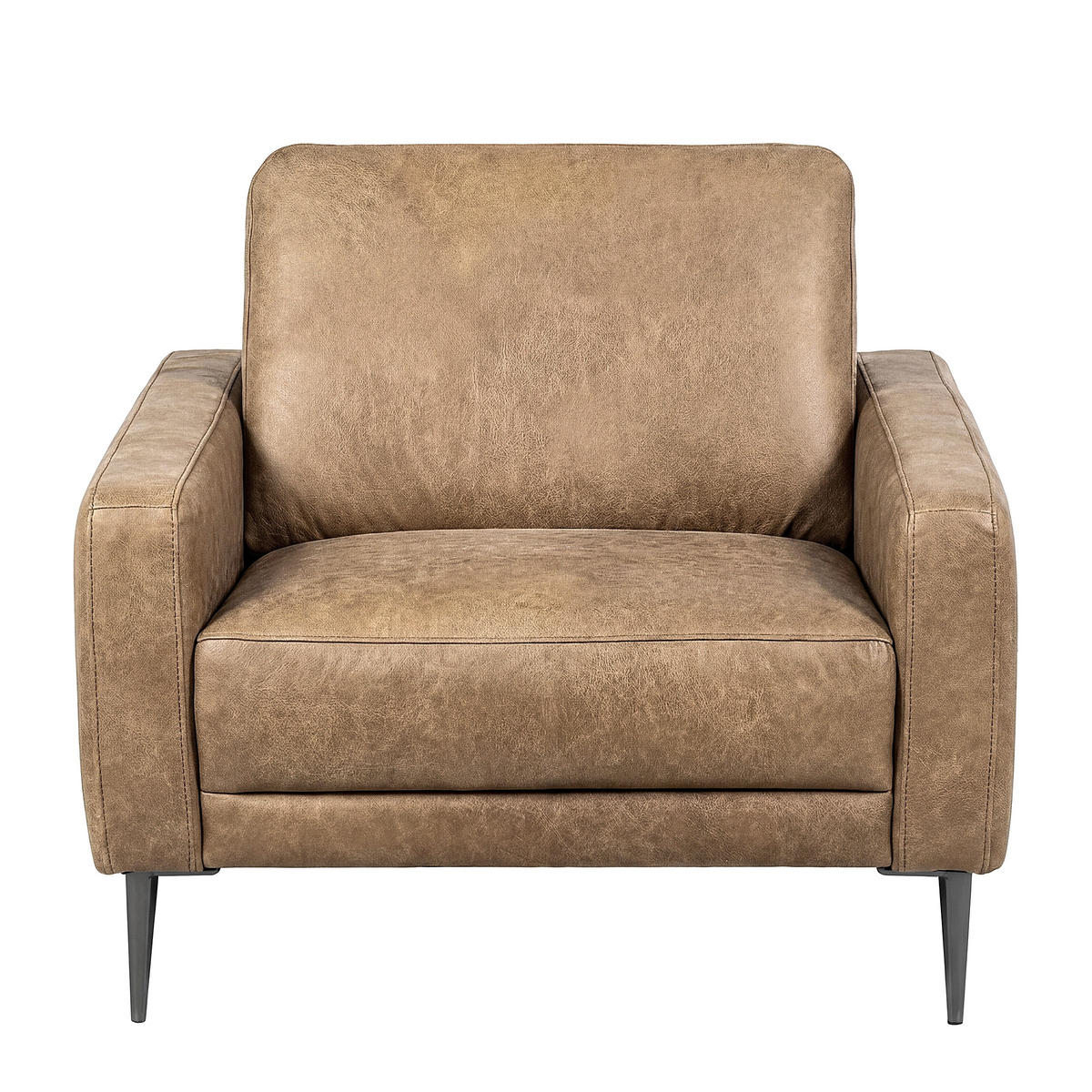 SESSEL 88/85/92 cm  in Lederlook Echtleder Hellbraun  - Hellbraun/Schwarzchrom, Design, Leder/Textil (88/85/92cm) - Livetastic