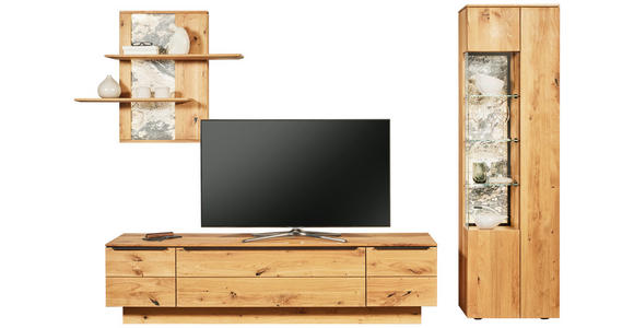 WOHNWAND  in Eichefarben  320/205,7/53,7 cm  - Eichefarben/Schwarz, Natur, Glas/Holz (320/205,7/53,7cm) - Valnatura
