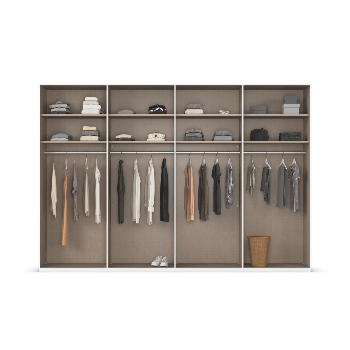 SCHWEBETÜRENSCHRANK 322/223/68 cm 4-türig Weiß, Weiß Hochglanz  - Weiß Hochglanz/Alufarben, Basics, Holzwerkstoff/Metall (322/223/68cm) - Novel