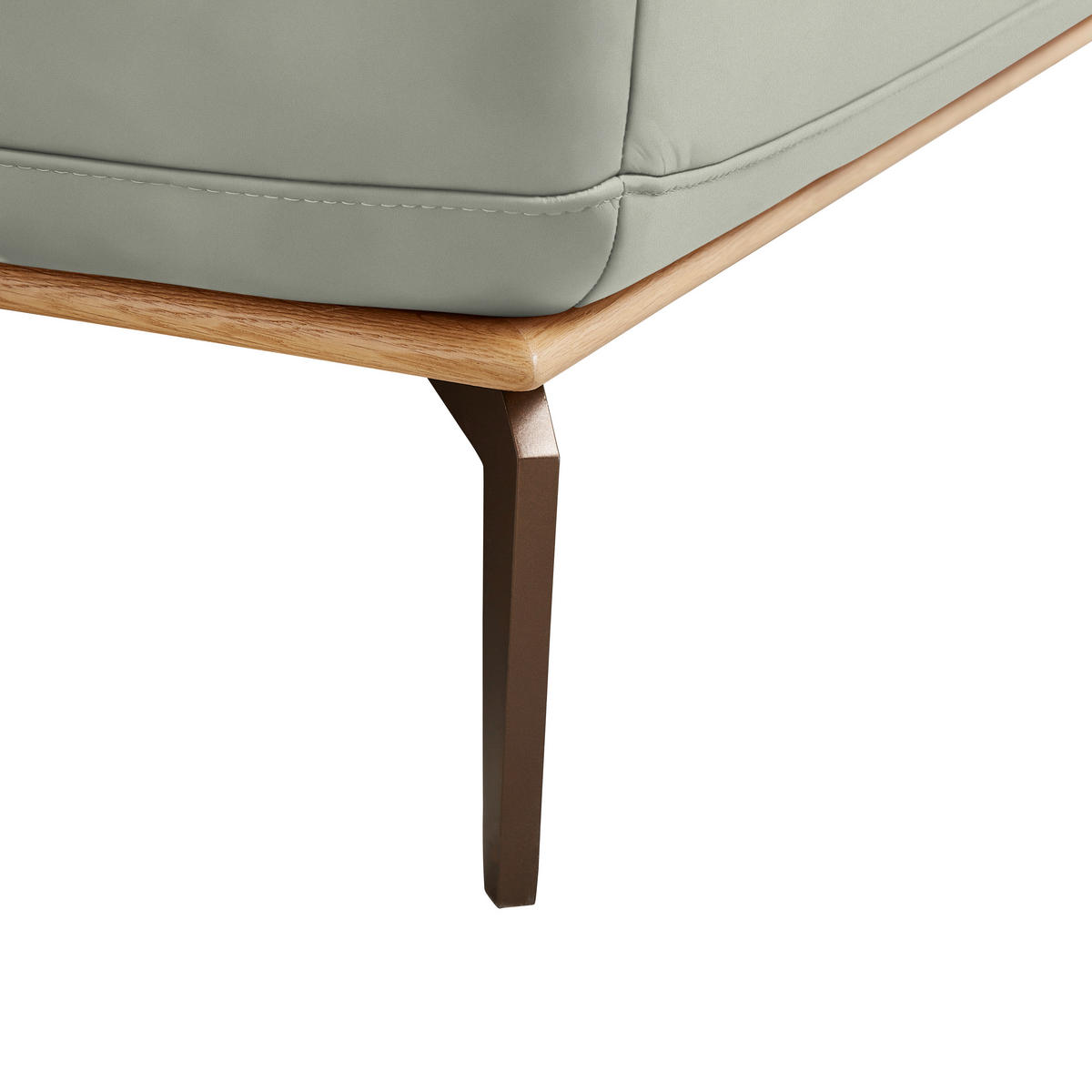 ECKSOFA in Echtleder Hellgrau  - Hellgrau/Bronzefarben, Design, Leder/Holz (176/314cm) - Valnatura