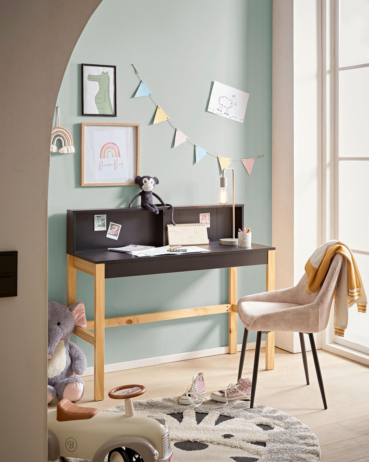 SCHREIBTISCH 120/45/101 cm  in Naturfarben, Schwarz  - Schwarz/Naturfarben, Design, Holz/Holzwerkstoff (120/45/101cm) - Livetastic