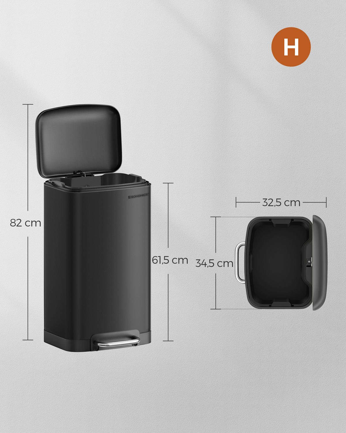 ABFALLSAMMLER 30 l  Metall, Kunststoff  - Schwarz, Basics, Kunststoff/Metall (34,5/61,5/32,5cm)