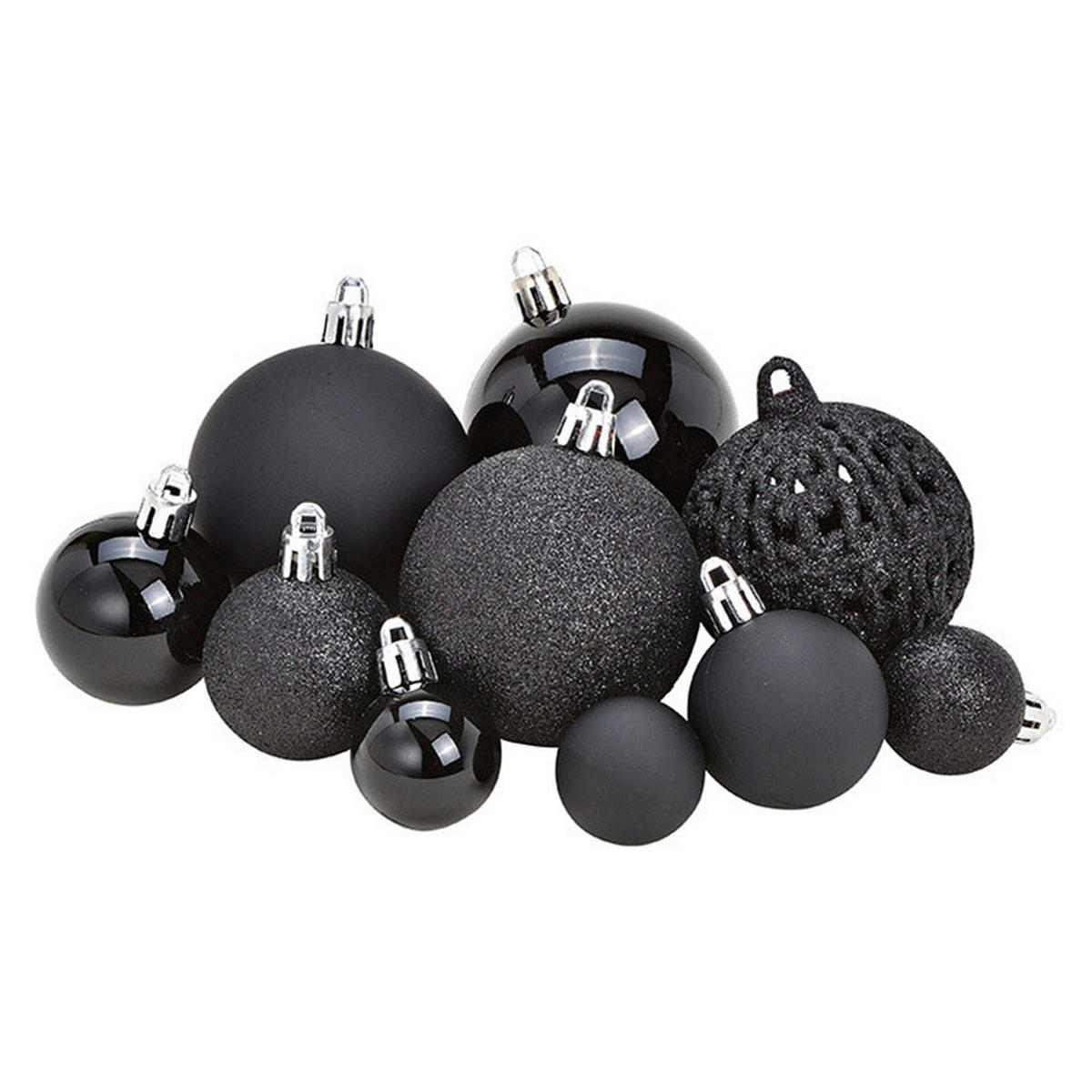 CHRISTBAUMKUGEL-SET 50-teilig  - Schwarz, Design, Kunststoff