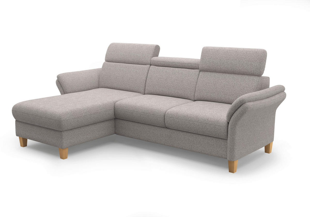 ECKSOFA GLENDALE E in Chenille Silberfarben  166/253 cm  - Eichefarben/Silberfarben, KONVENTIONELL, Holz/Textil (166/253cm) - Sit & More