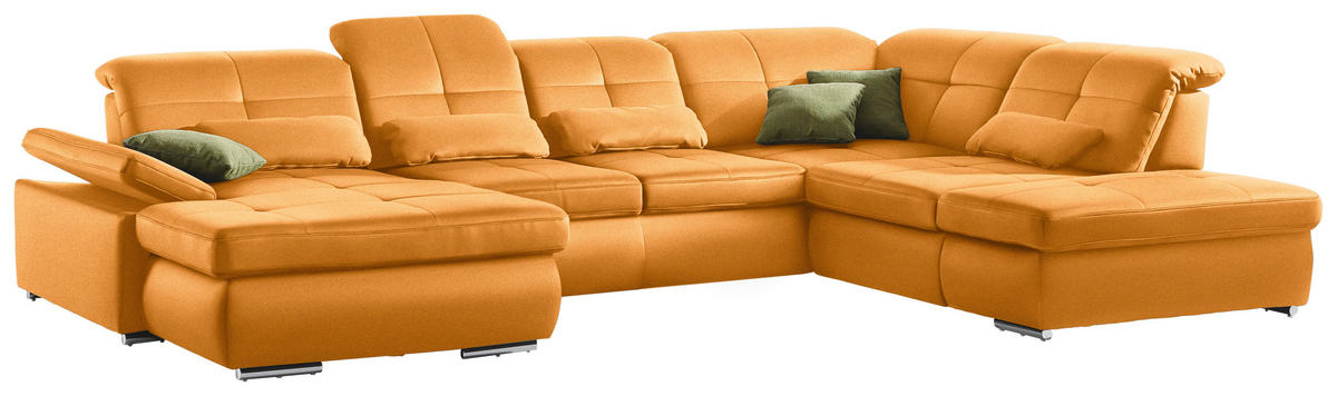 WOHNLANDSCHAFT in Mikrofaser Gelb  - Chromfarben/Gelb, Design, Textil (195/371/260cm) - Beldomo Style