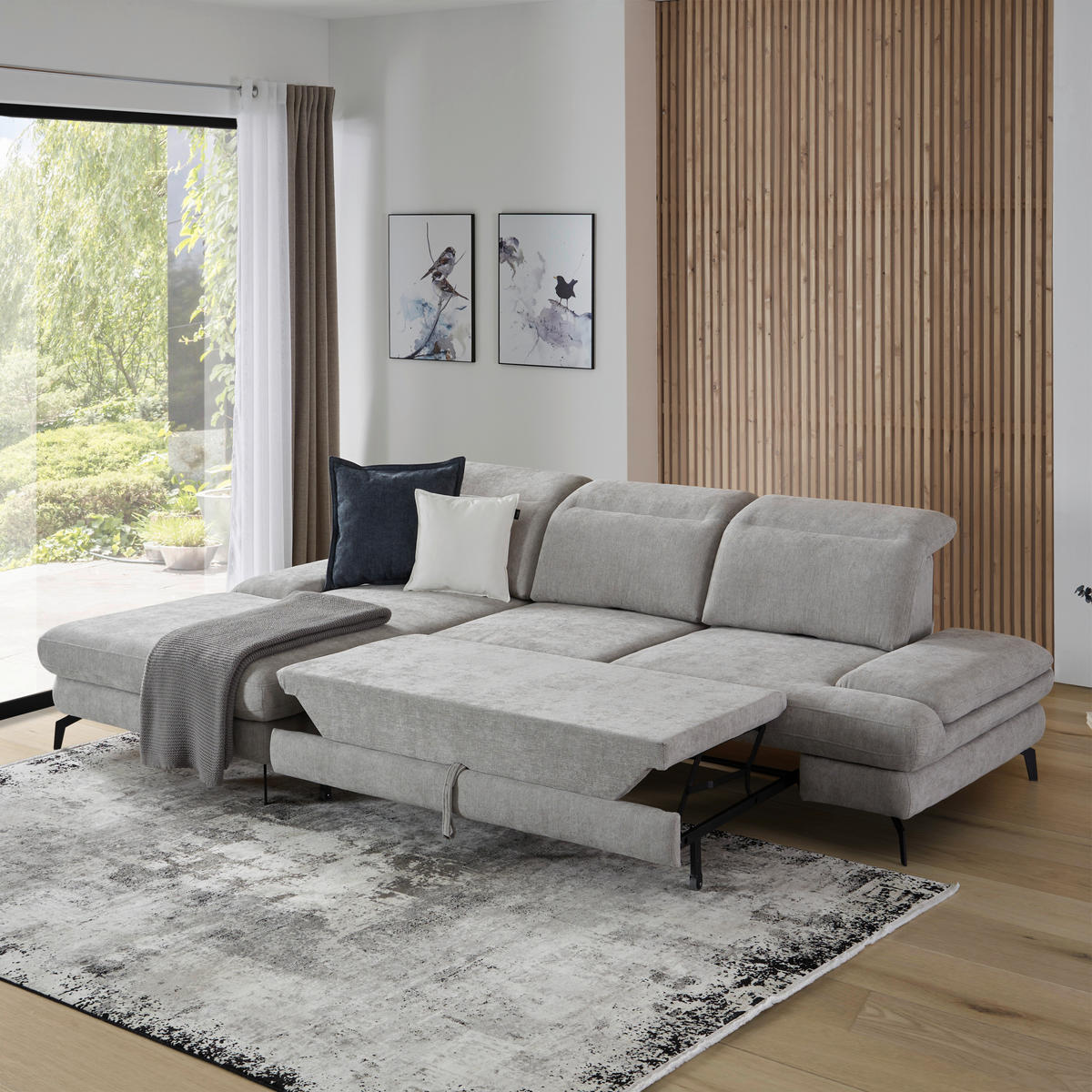 HÖRNSOFFA i velour ljusgrå  - ljusgrå/svart, Design, metall/textil (288/184cm) - Best Price