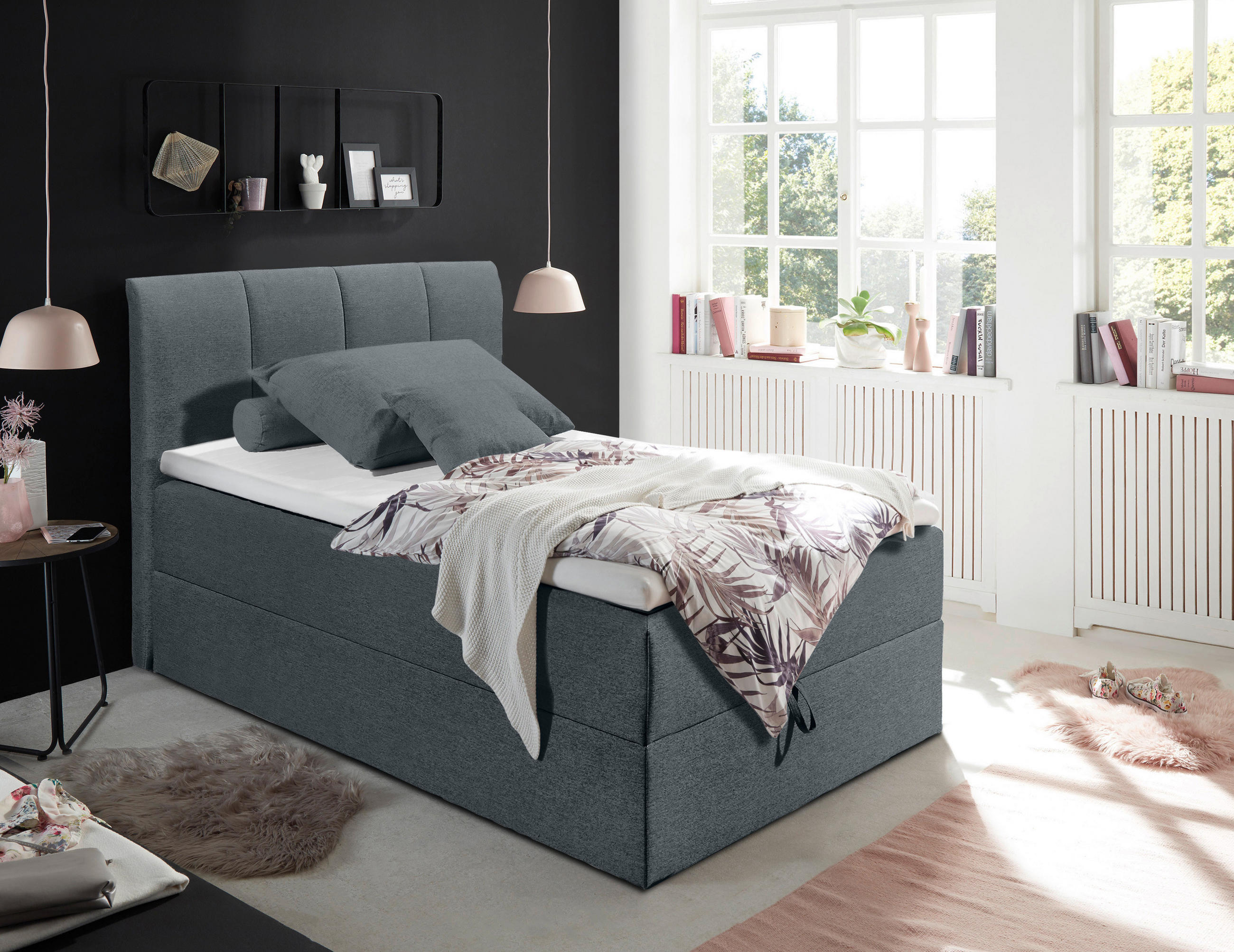 BOXSPRINGBETT 120/200 cm  in Anthrazit  - Anthrazit/Schwarz, Basics, Kunststoff/Textil (120/200cm) - MID.YOU