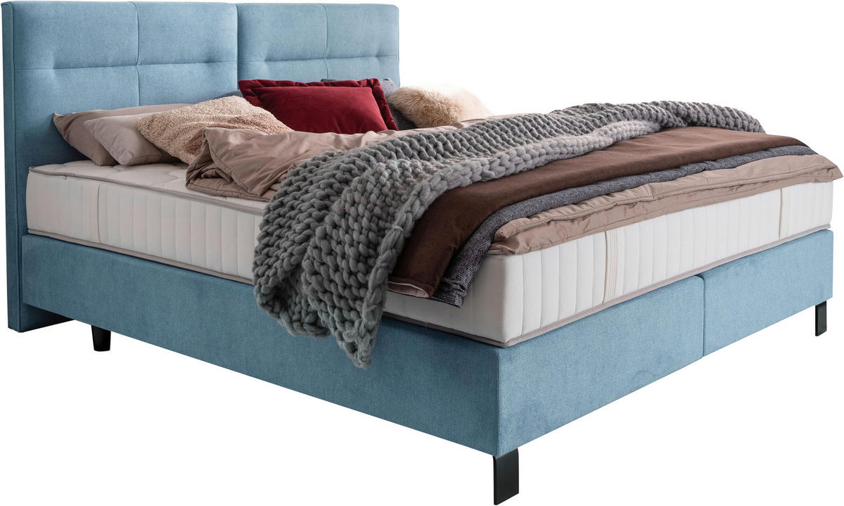 BOXSPRINGBETT 160/220 cm  in Pastellblau  - Pastellblau/Schwarz, Konventionell, Textil/Metall (160/220cm) - Esposa