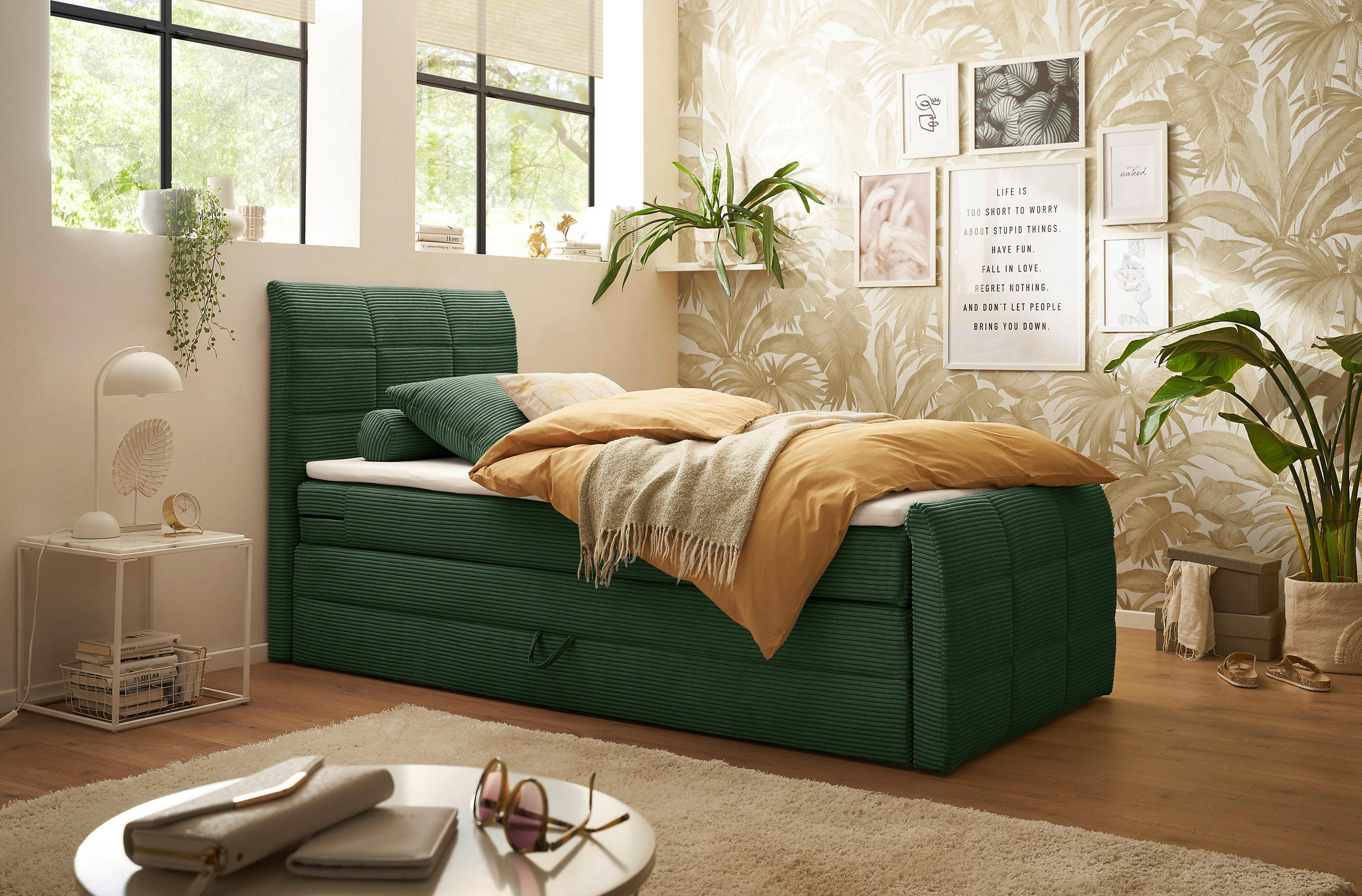BOXSPRINGBETT 120/200 cm  in Olivgrün  - Schwarz/Olivgrün, MODERN, Holzwerkstoff/Kunststoff (120/200cm) - MID.YOU