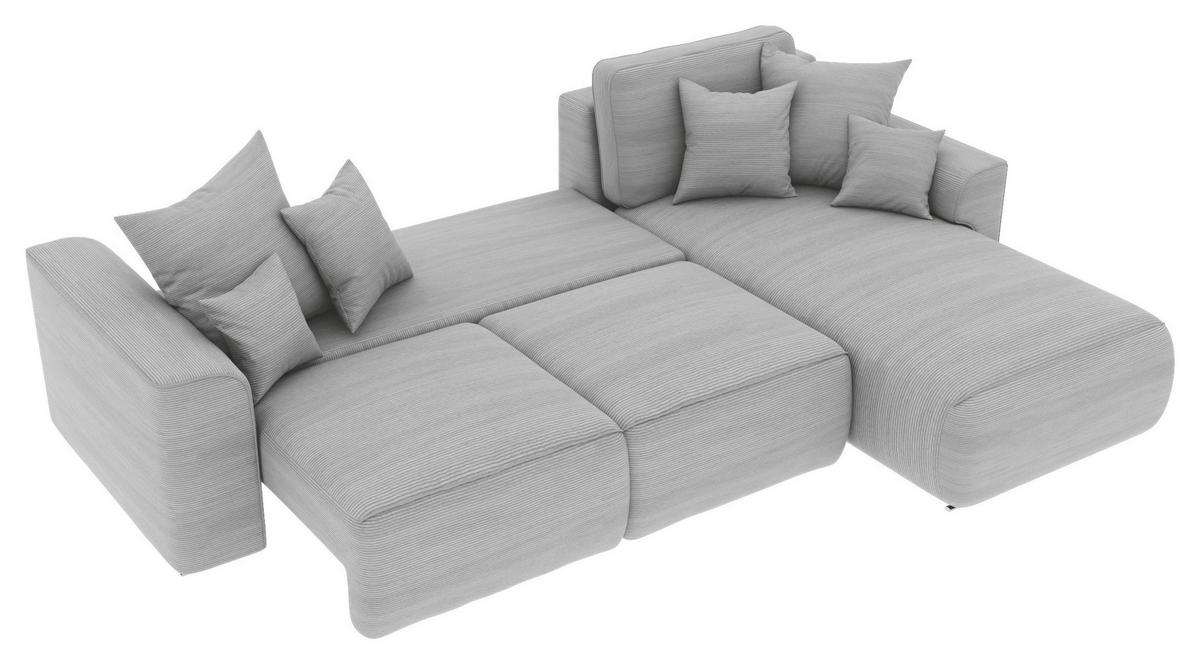 ECKSOFA in Cord Grau  - Chromfarben/Grau, Konventionell, Kunststoff/Textil (293/195cm) - MID.YOU