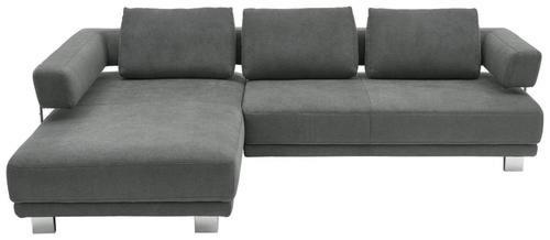 ECKSOFA Grau Chenille - Chromfarben/Grau, Natur, Textil/Metall (214/297cm) - Valdera