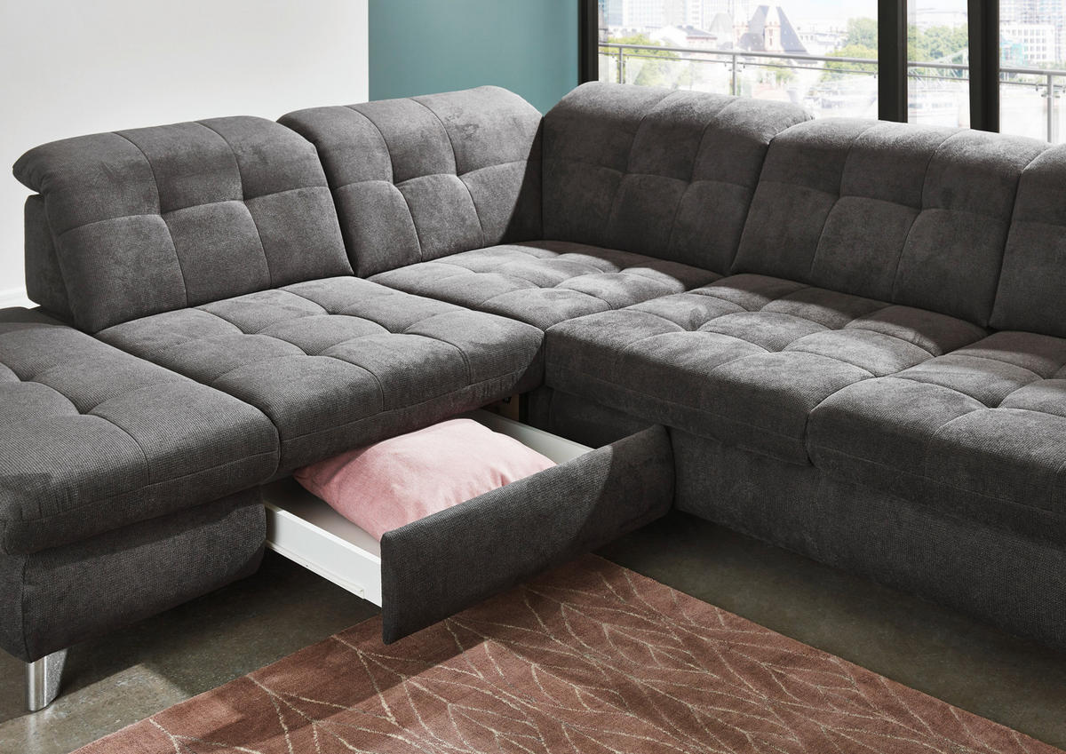 ECKSOFA in Chenille Grau  - Chromfarben/Grau, Design, Textil/Metall (260/310cm) - Beldomo Speed