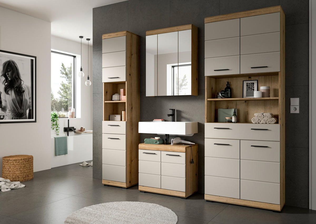 BADEZIMMER 4-teilig  in 171 cm  - Kaschmir/Schwarz, MODERN, Holzwerkstoff/Kunststoff (171cm) - MID.YOU