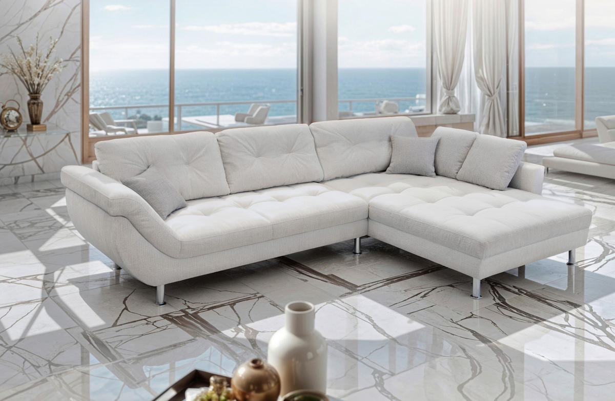 ECKSOFA BROOKLYN Creme Flachgewebe Zierkissen, Rückenkissen  - Silberfarben/Creme, KONVENTIONELL, Kunststoff/Textil (329/199cm) - Livetastic