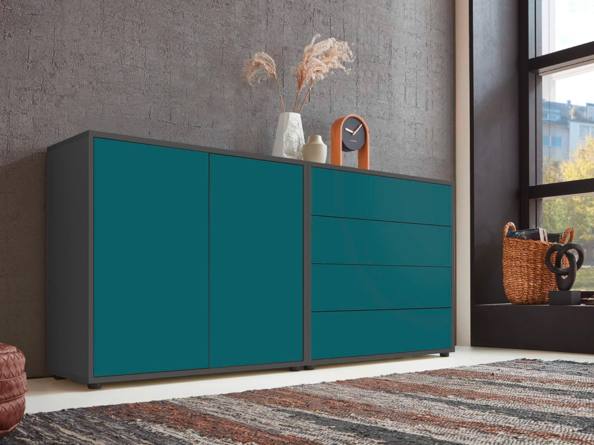 SIDEBOARD 158/73/33 cm  in Anthrazit, Petrol  - Anthrazit/Petrol, MODERN, Holzwerkstoff/Kunststoff (158/73/33cm) - MID.YOU