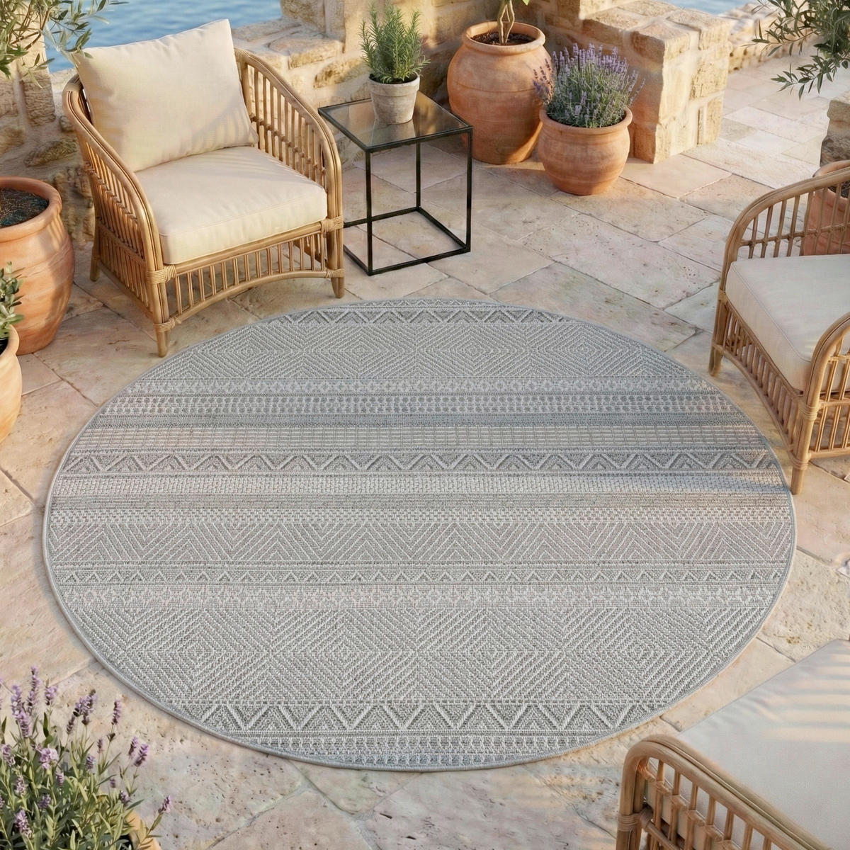 OUTDOORTEPPICH  Wohnzimmer 80 cm DESERT Grau rund  - Grau, Design, Textil (80cm) - Ayyildiz 